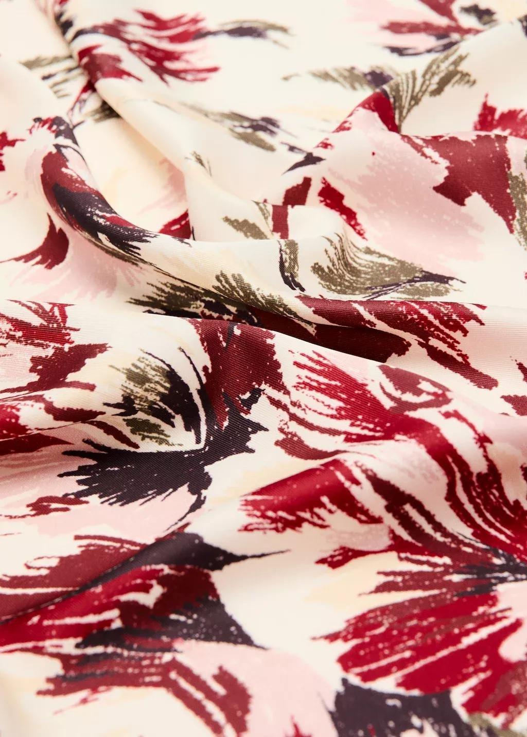 Red Flowers Printed Scarf, Dark Red, large image number 0