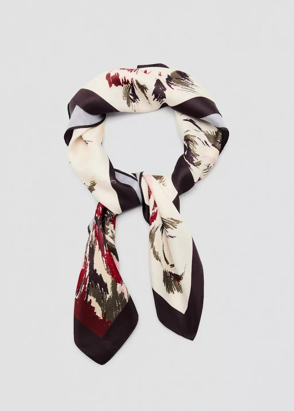 Red Flowers Printed Scarf, Dark Red, large image number 1