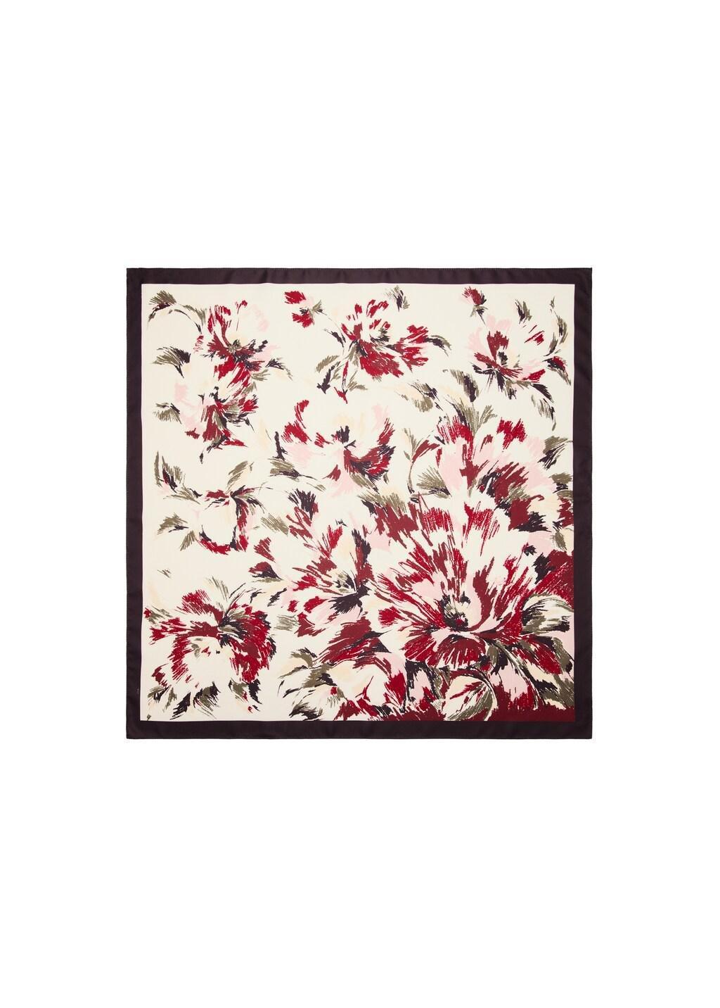 Red Flowers Printed Scarf, Dark Red, large image number 2