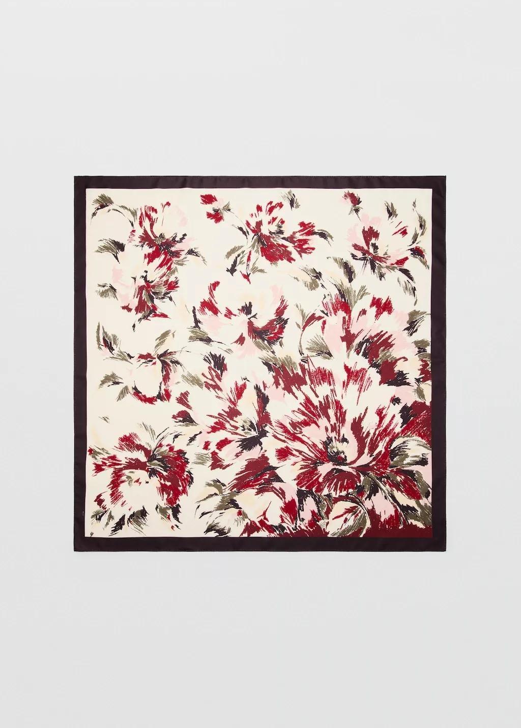 Red Flowers Printed Scarf, Dark Red, large image number 3