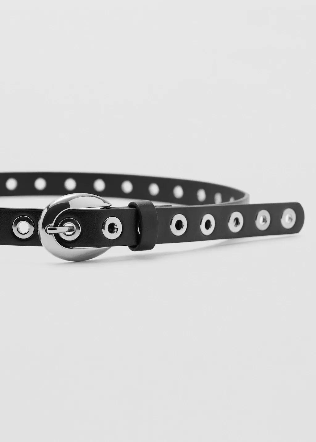 Black Thin Eyelets Belt, Black, large image number 1