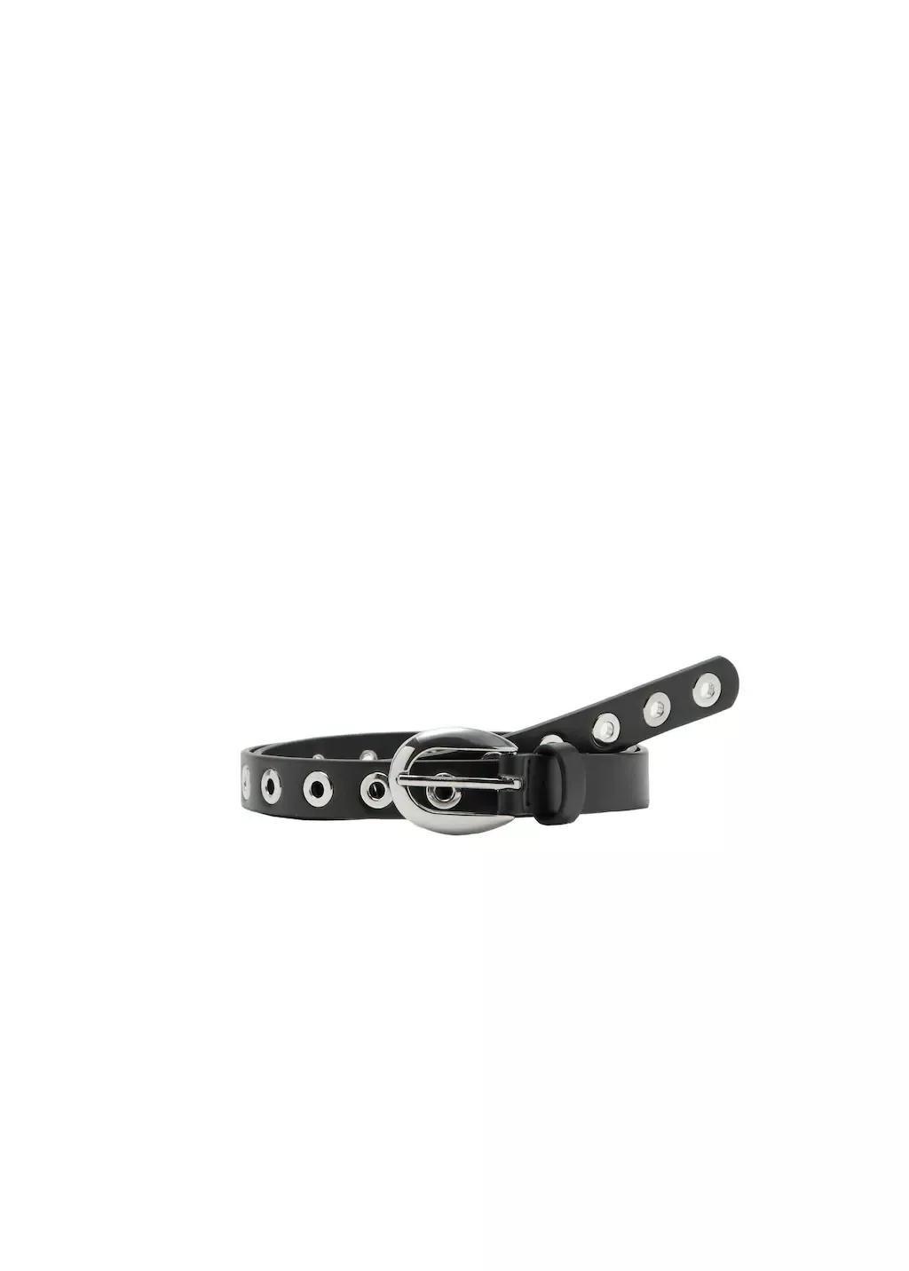Black Thin Eyelets Belt, Black, medium