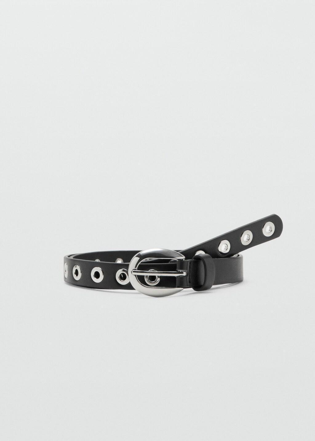 Black Thin Eyelets Belt, Black, large image number 3