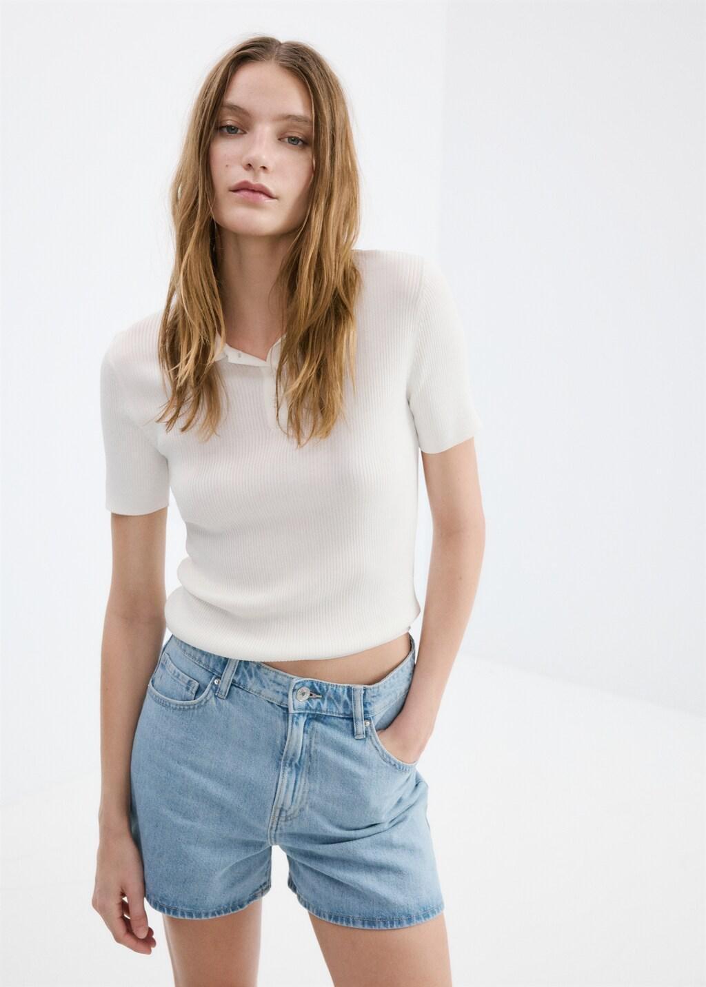 Blue High-Waisted Straight-Fit Denim Shorts, Open Blue, large image number 3