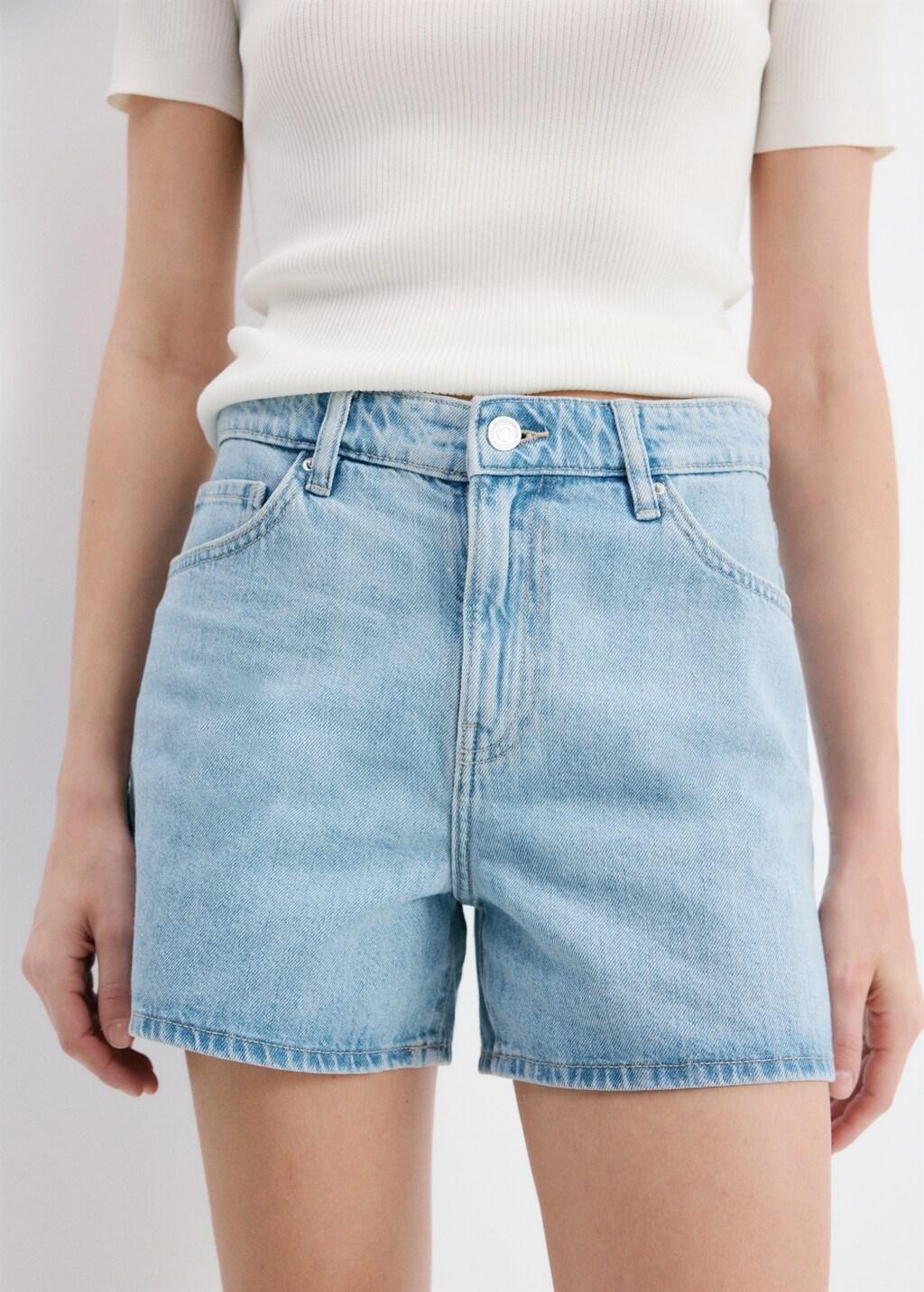 Blue High-Waisted Straight-Fit Denim Shorts, Open Blue, large image number 4