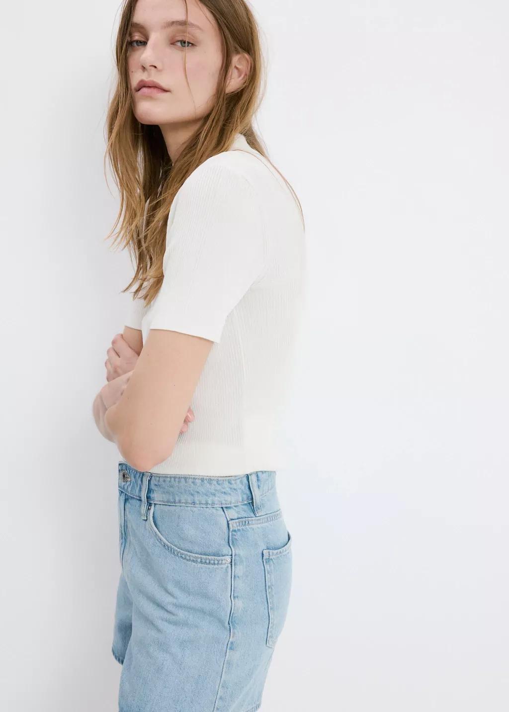 Blue High-Waisted Straight-Fit Denim Shorts, Open Blue, large image number 6