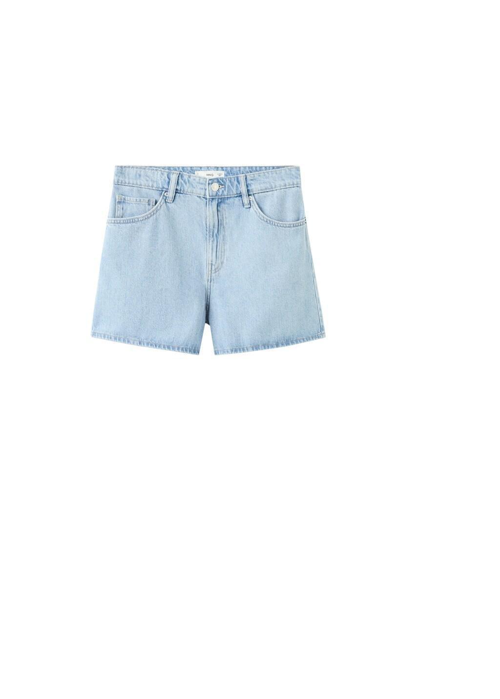 Blue High-Waisted Straight-Fit Denim Shorts, Open Blue, large image number 7