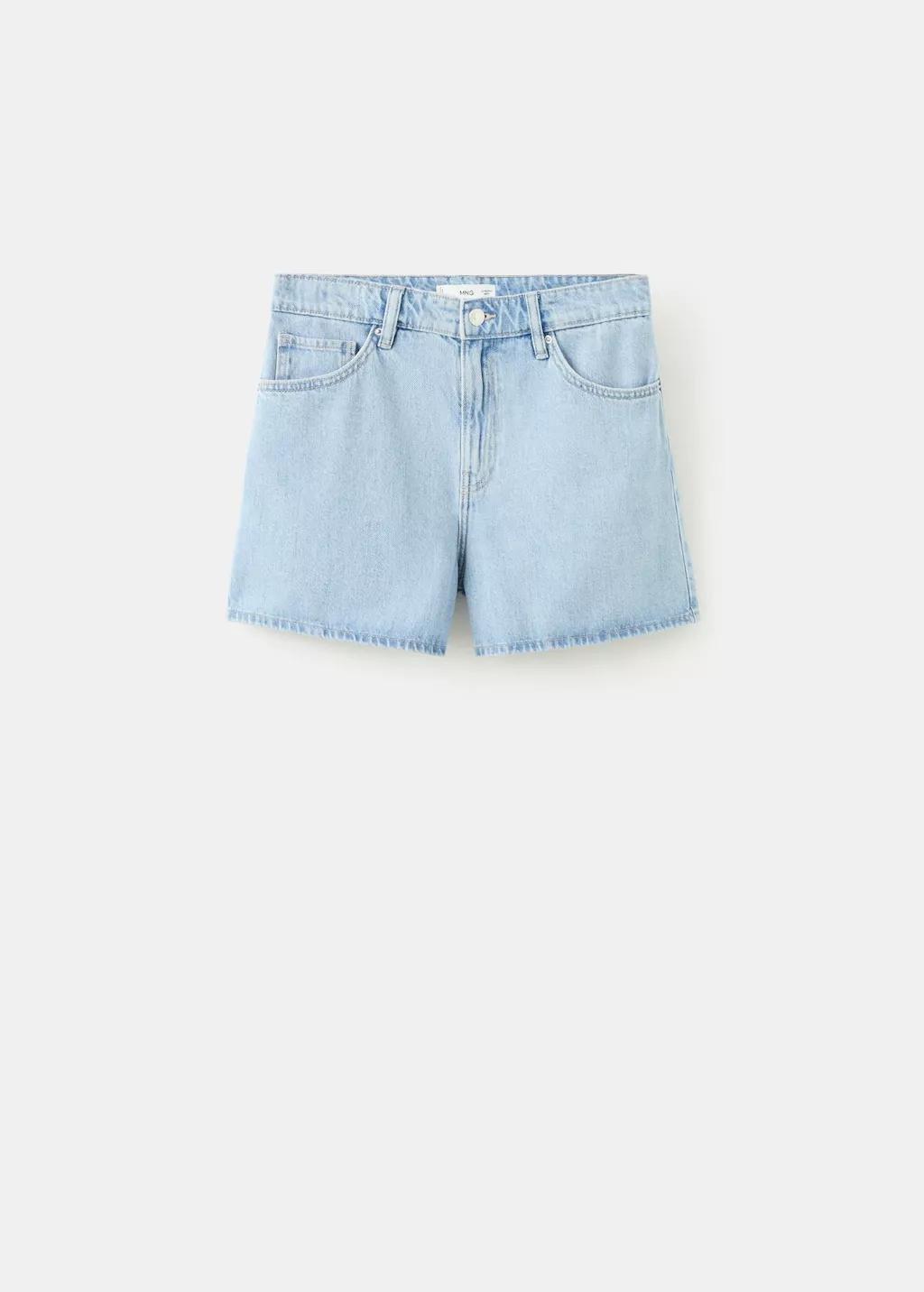 Blue High-Waisted Straight-Fit Denim Shorts, Open Blue, large image number 8