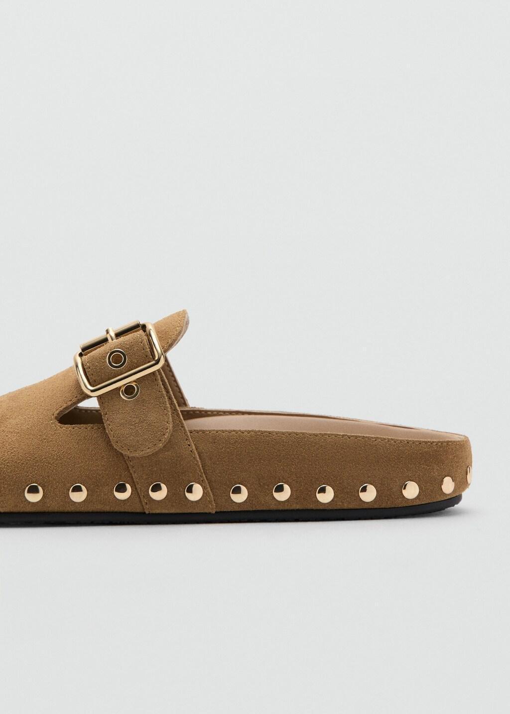 Brown Studded Leather Shoes, Light Pastel Brown, large image number 1