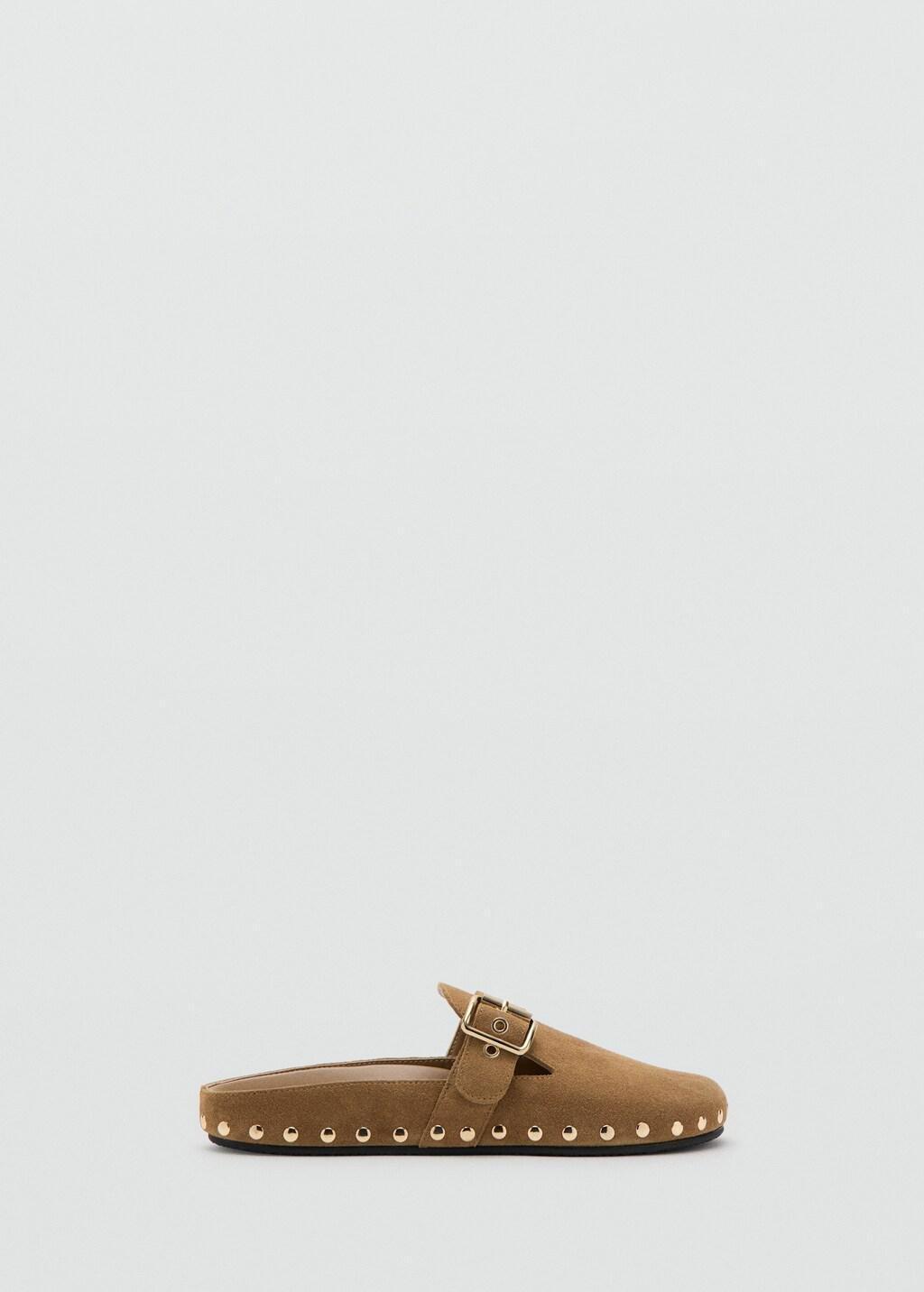 Brown Studded Leather Shoes, Light Pastel Brown, large image number 3