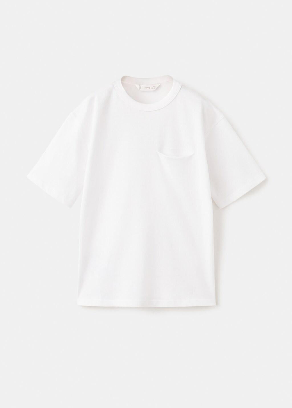 White Cotton T-Shirt With Pocket Detail, Kids Boys, White, large image number 0