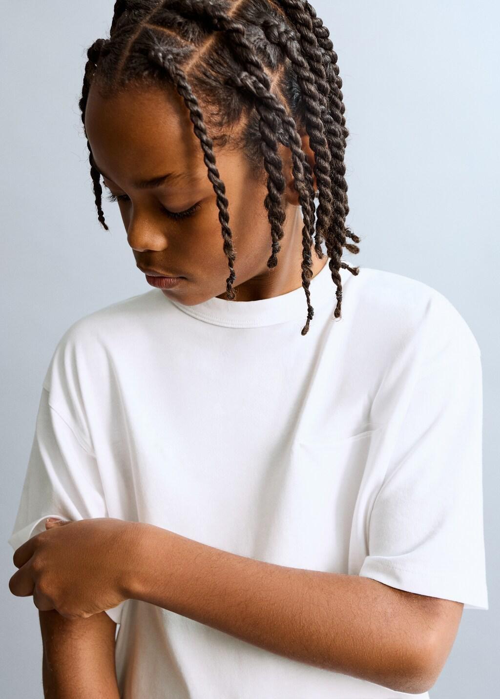 White Cotton T-Shirt With Pocket Detail, Kids Boys, White, large image number 5