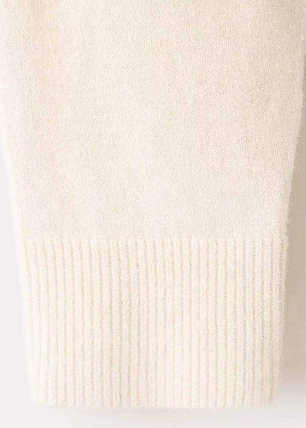 Beige Sweater With Contrasting Stripes And Perkins Collar, Light Beige, medium