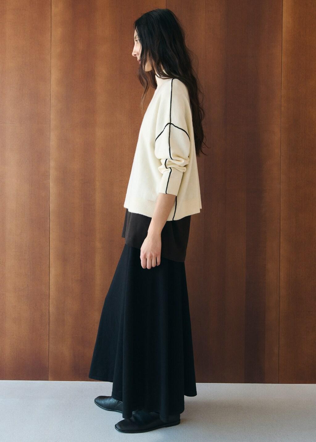 Beige Sweater With Contrasting Stripes And Perkins Collar, 0201_05, large image number 4