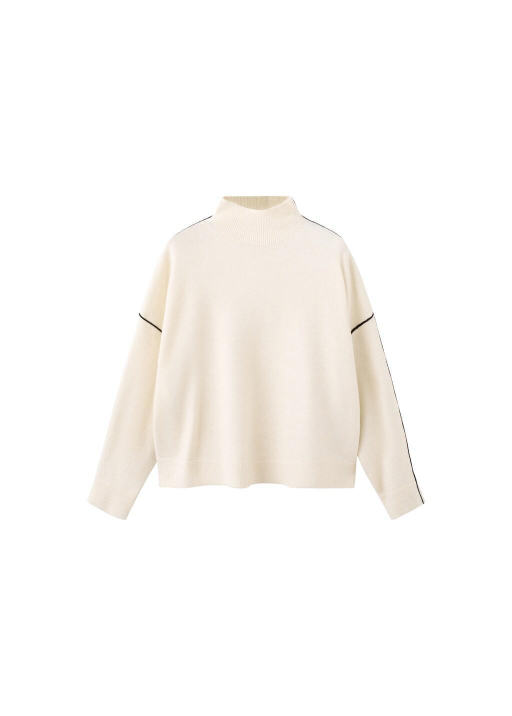 Beige Sweater With Contrasting Stripes And Perkins Collar, 0201_05, large image number 6