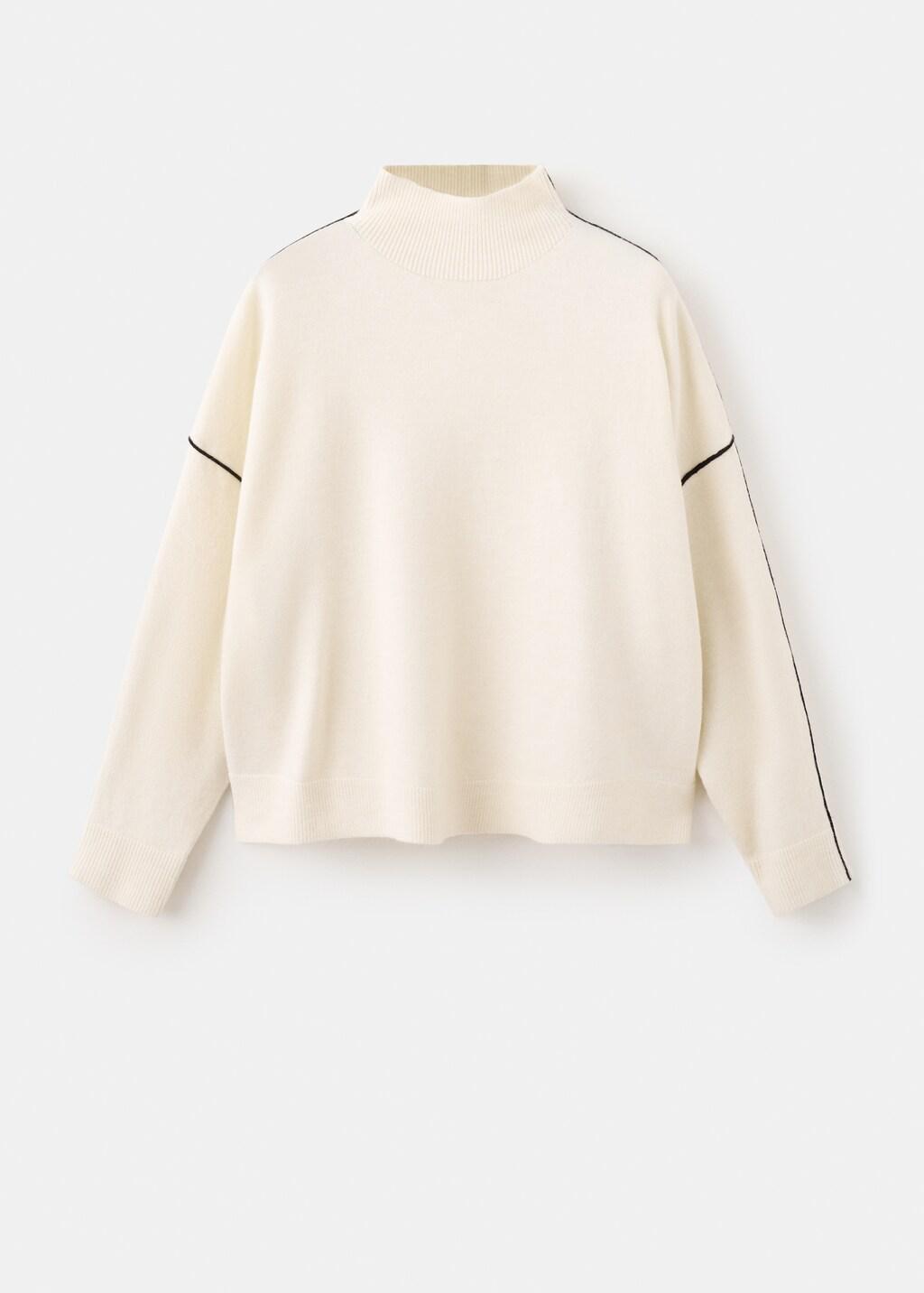 Beige Sweater With Contrasting Stripes And Perkins Collar, Light Beige, large image number 7