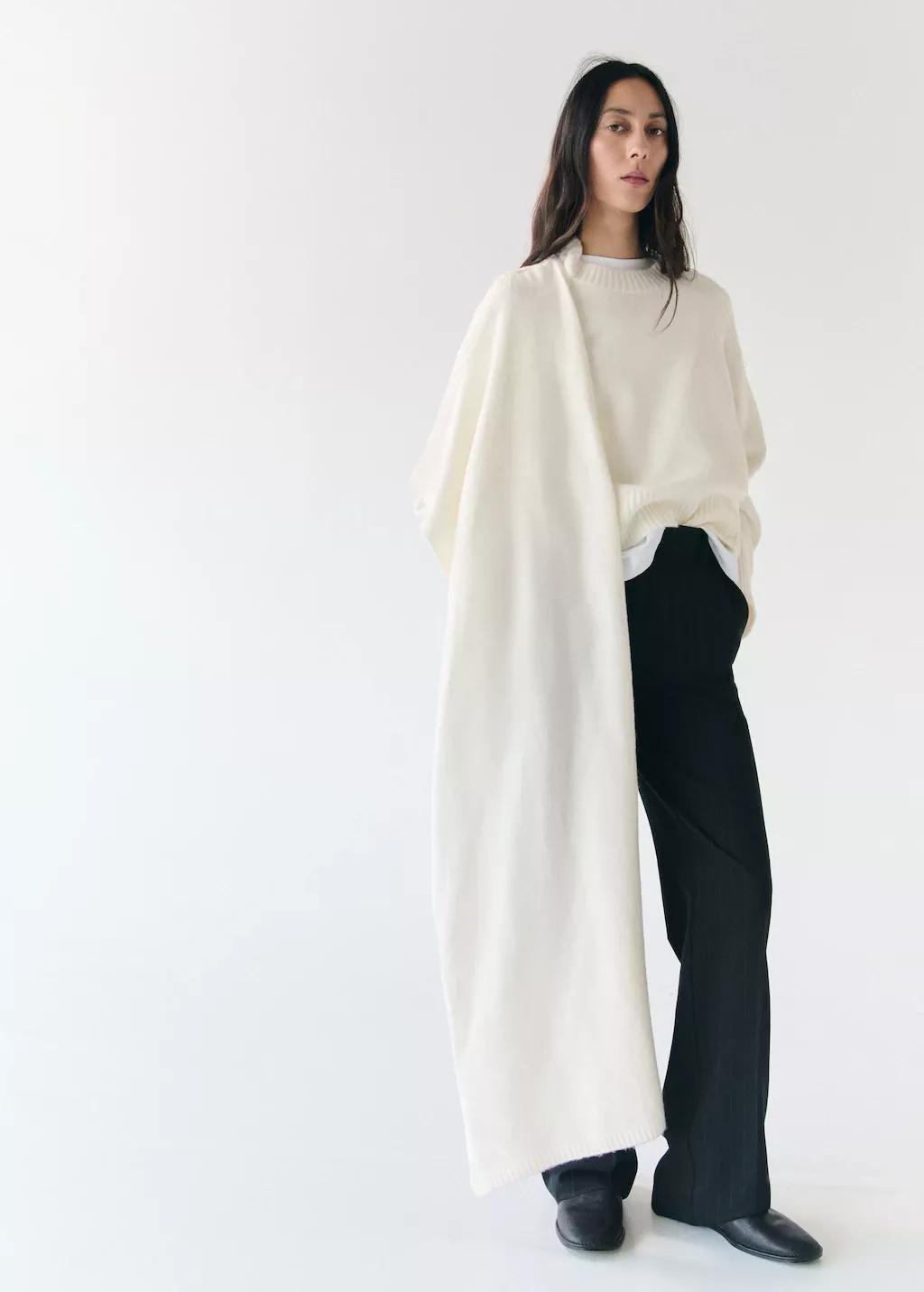 Beige Knitted Sweater With Scarf, 0201_05, large image number 0