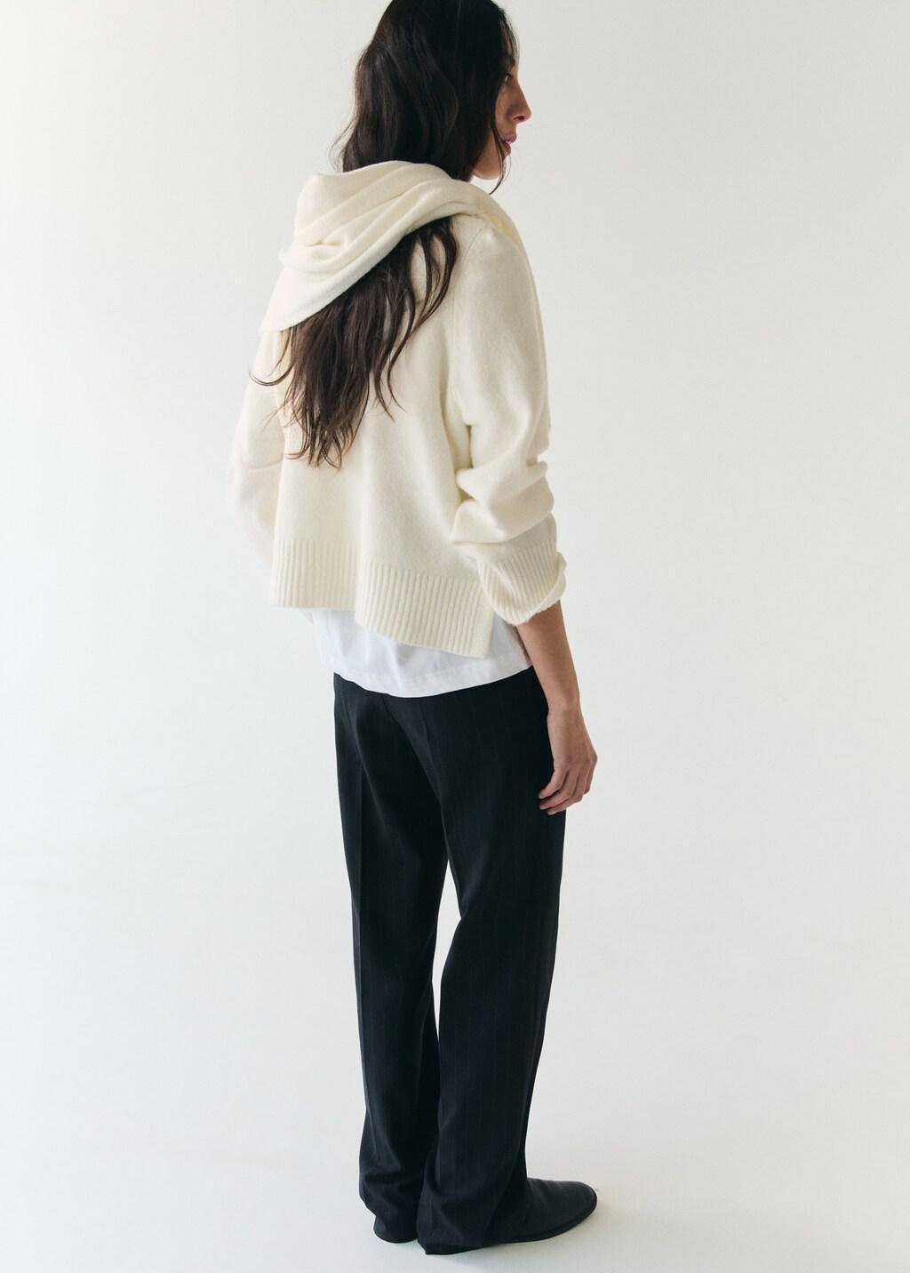 Beige Knitted Sweater With Scarf, 0201_05, medium