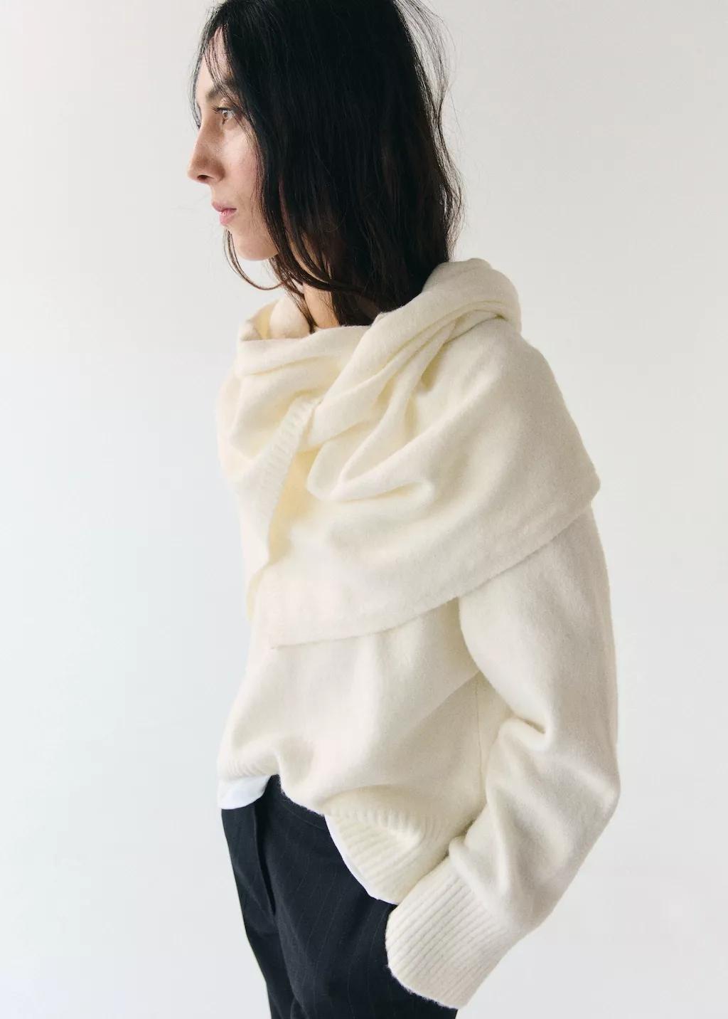 Beige Knitted Sweater With Scarf, 0201_05, large image number 3