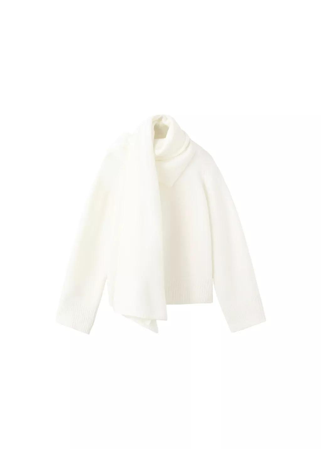 Beige Knitted Sweater With Scarf, 0201_05, large image number 5