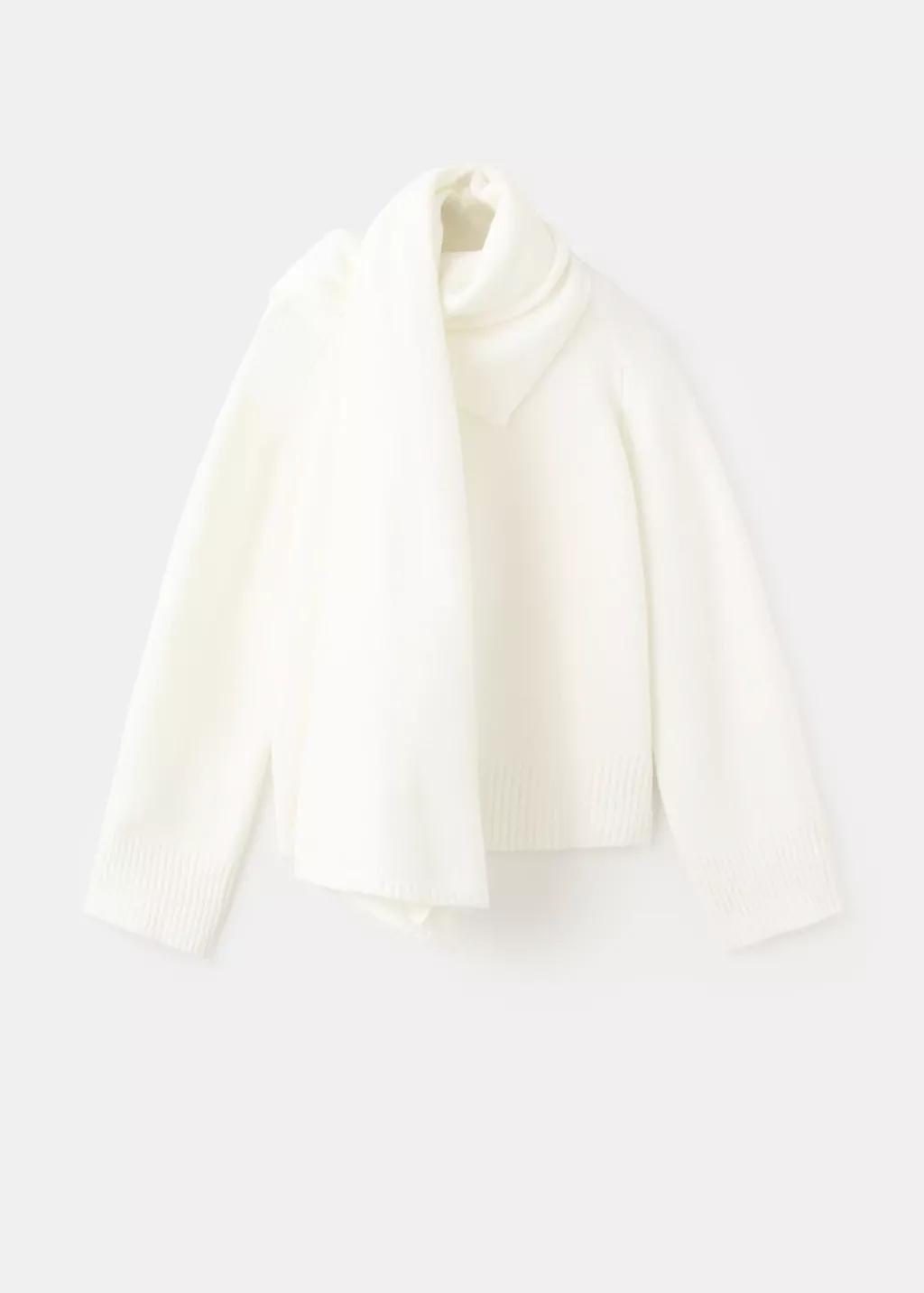 Beige Knitted Sweater With Scarf, 0201_05, large image number 6