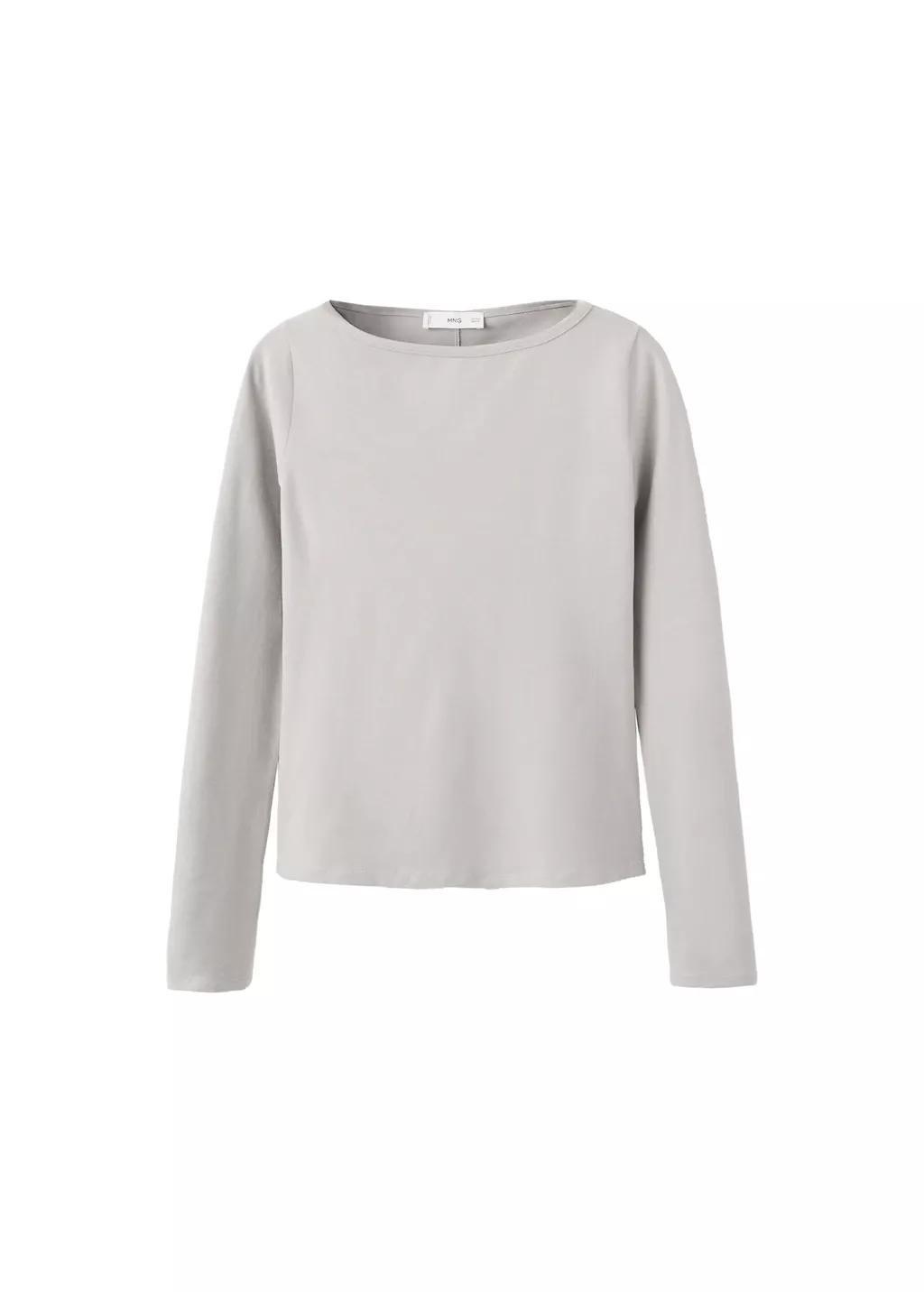 Grey Cotton Boat Neck T-Shirt, 0201_35, large image number 6