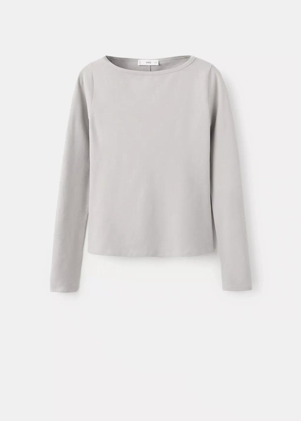 Grey Cotton Boat Neck T-Shirt, 0201_35, large image number 7