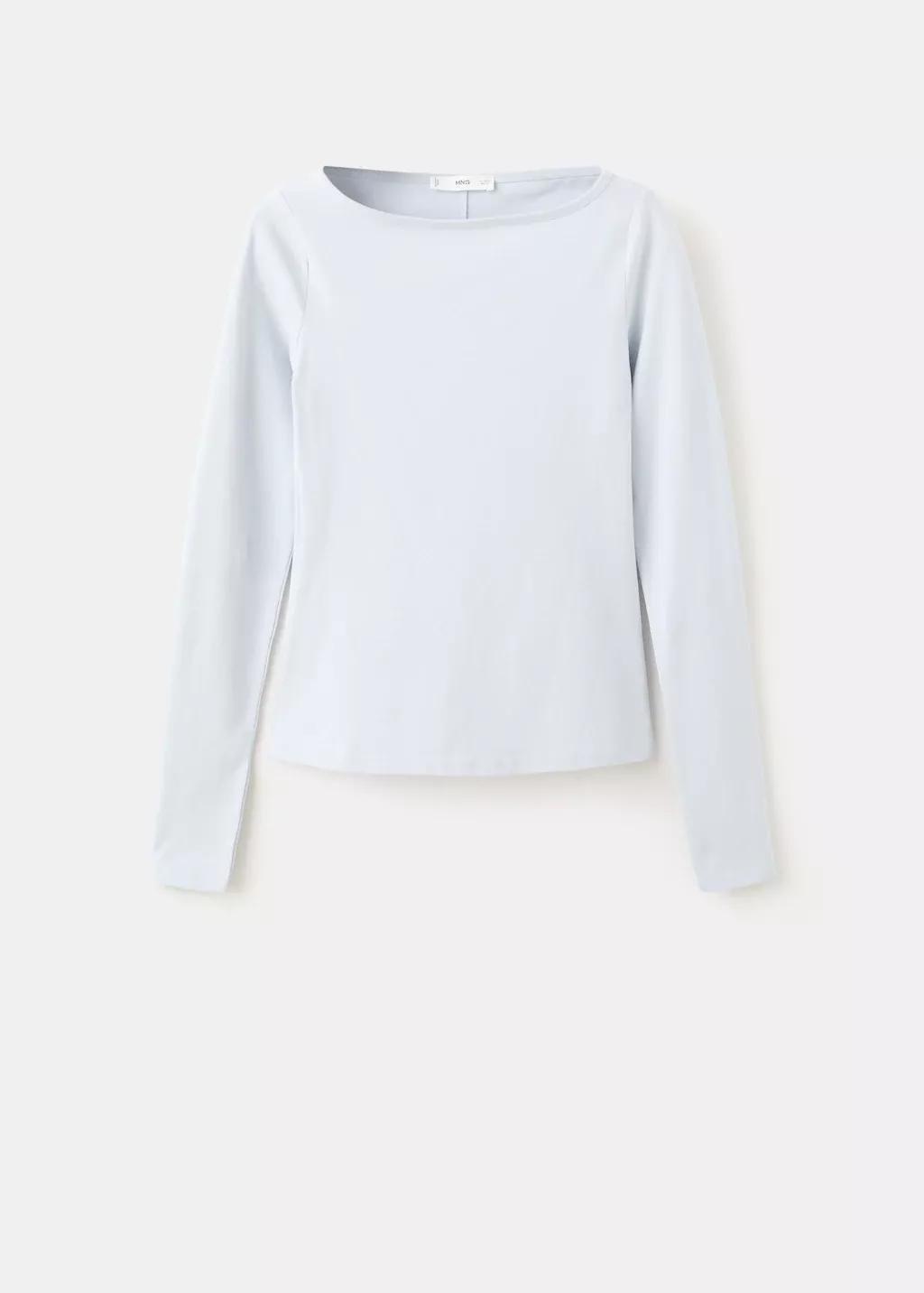 Blue Cotton Boat Neck T-Shirt, Light-Pastel Blue, large image number 7