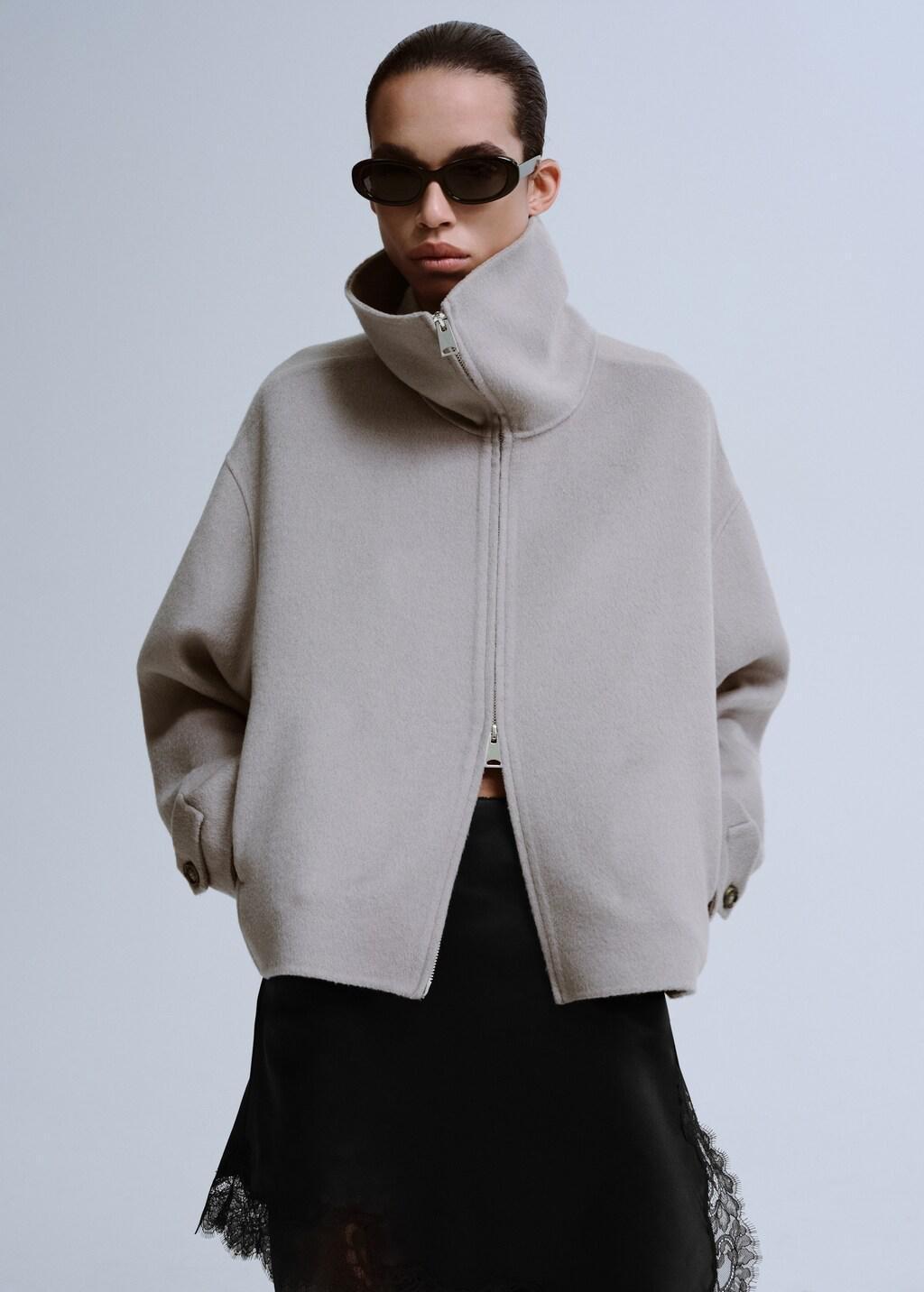 Grey Wool Funnel-Neck Jacket, 0201_92, large image number 3