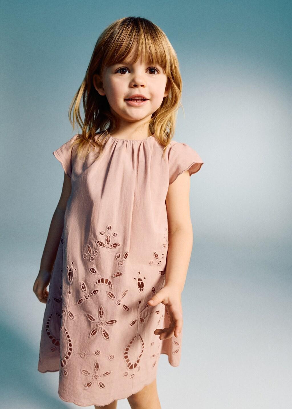 Pink Embroidered Dress With Openwork Details, Baby Girls, Pink, large image number 0