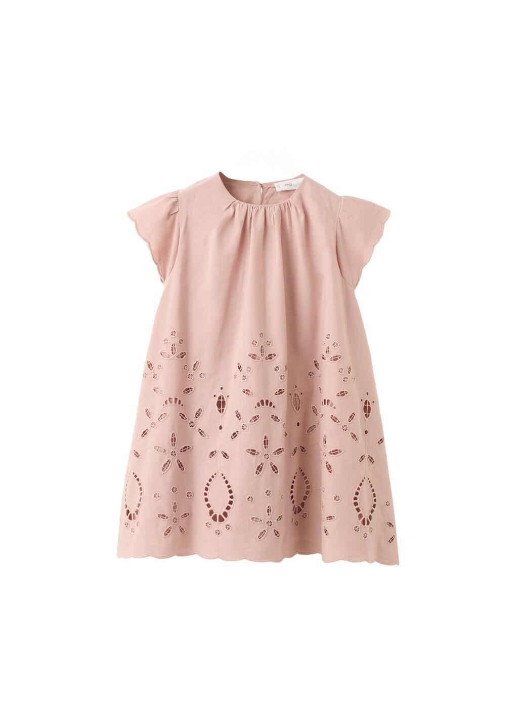 Pink Embroidered Dress With Openwork Details, Baby Girls, Pink, large image number 4