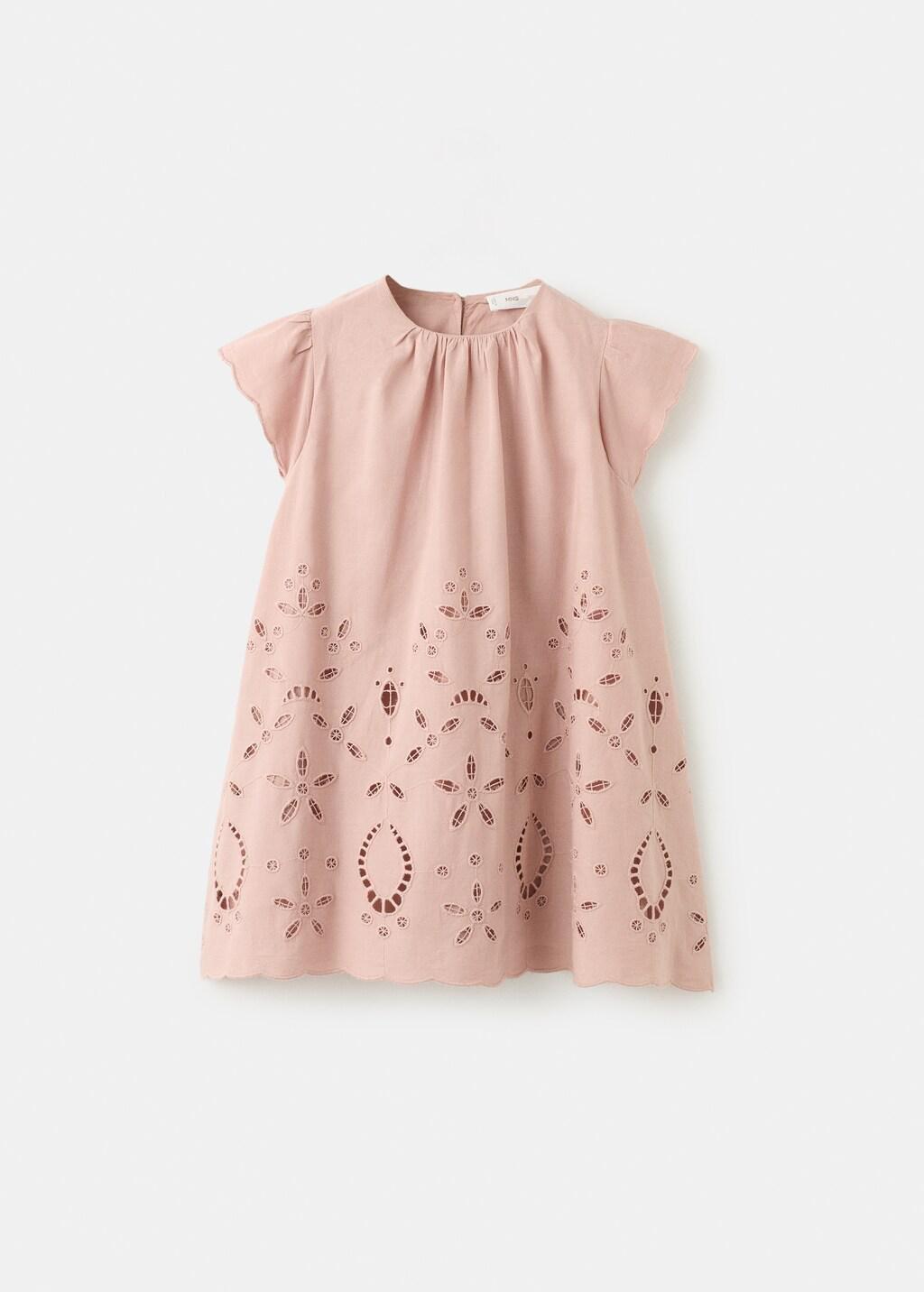 Pink Embroidered Dress With Openwork Details, Baby Girls, Pink, large image number 5