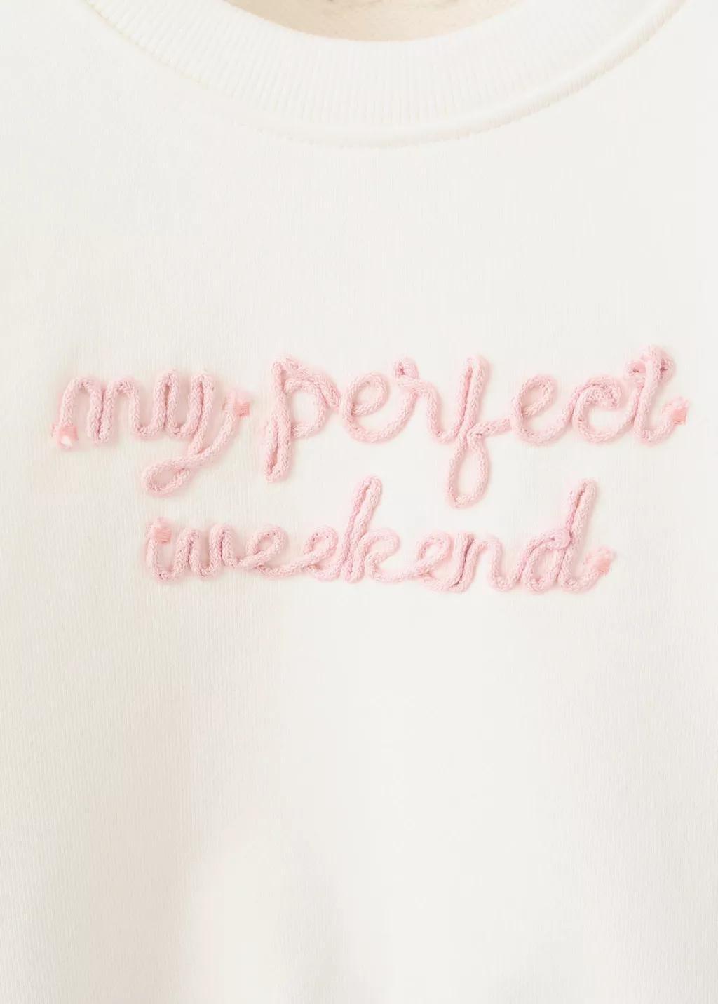 Cream Embroidered Cotton Sweatshirt, Natural White, large image number 0