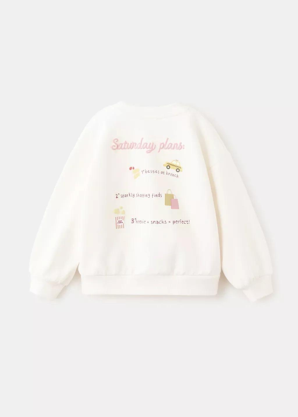Cream Embroidered Cotton Sweatshirt, Natural White, large image number 1