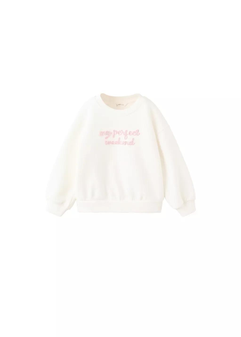 Cream Embroidered Cotton Sweatshirt, Natural White, large image number 3