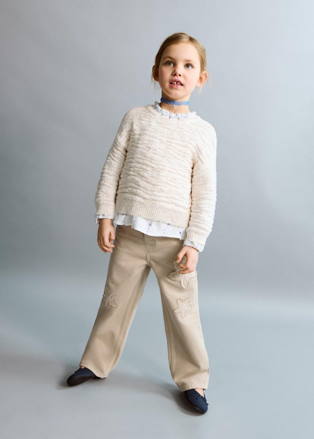 Brown Flower-Embroidered Straight-Fit Jeans, Baby Girl, 0201_35, large image number 0