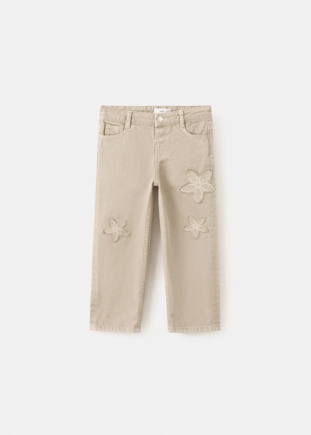 Brown Flower-Embroidered Straight-Fit Jeans, Baby Girl, 0201_35, large image number 6