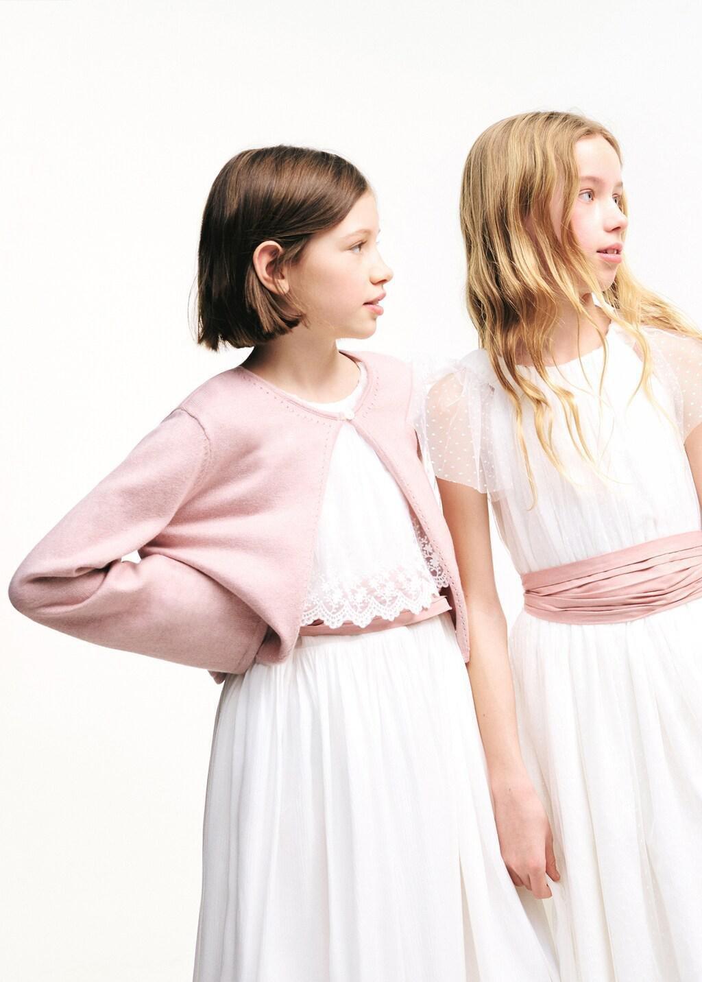 Pink Lt Pastel Fine-Knit Cardigan, Kids Girl, Light-Pastel Pink, medium