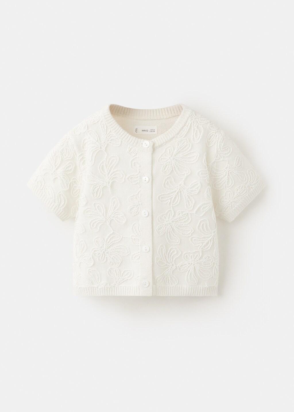 White Embroidered Knit Cardigan, Baby Girls, Natural White, large image number 5