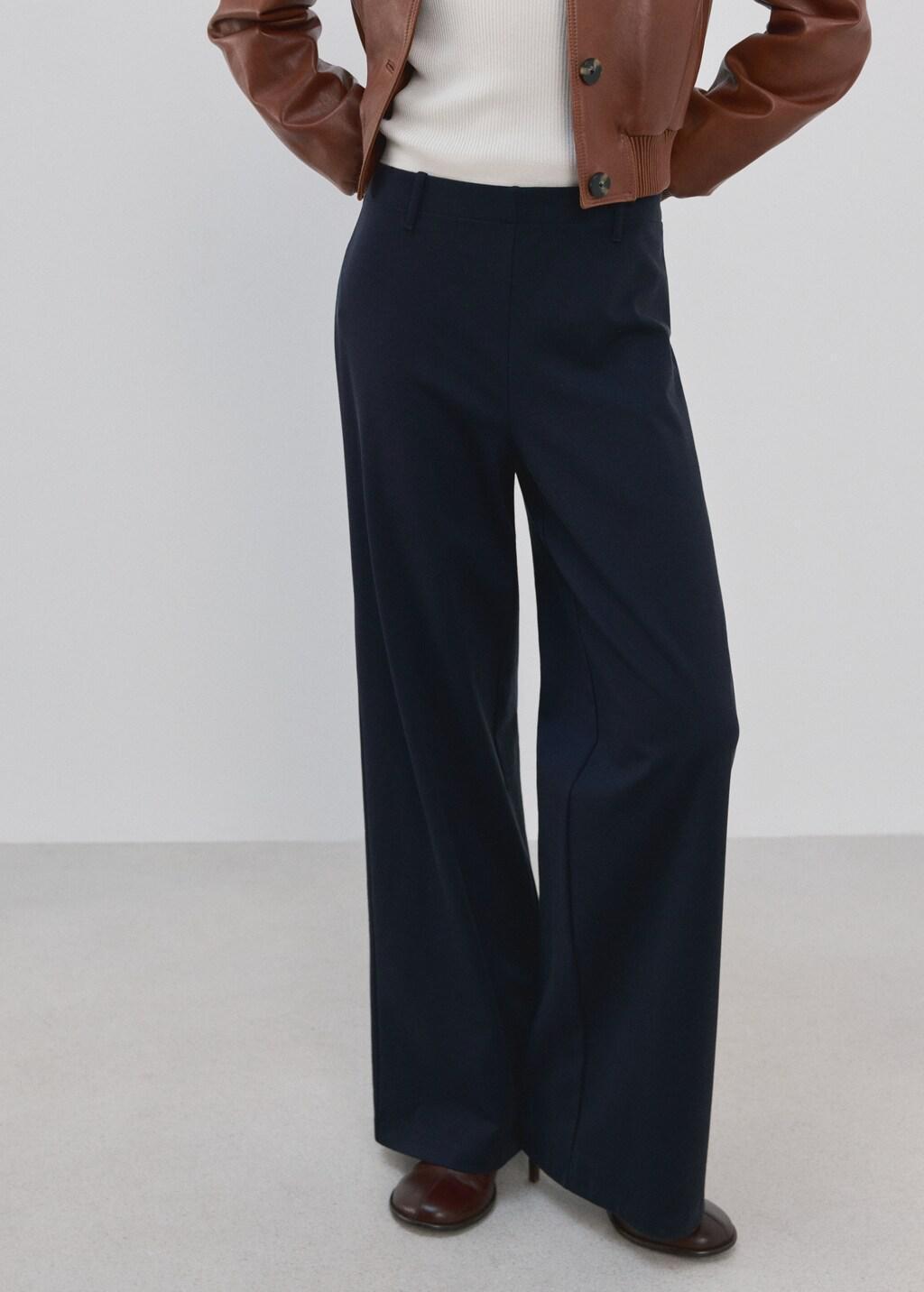 Navy Straight Lyocell Trousers, Navy, large image number 3