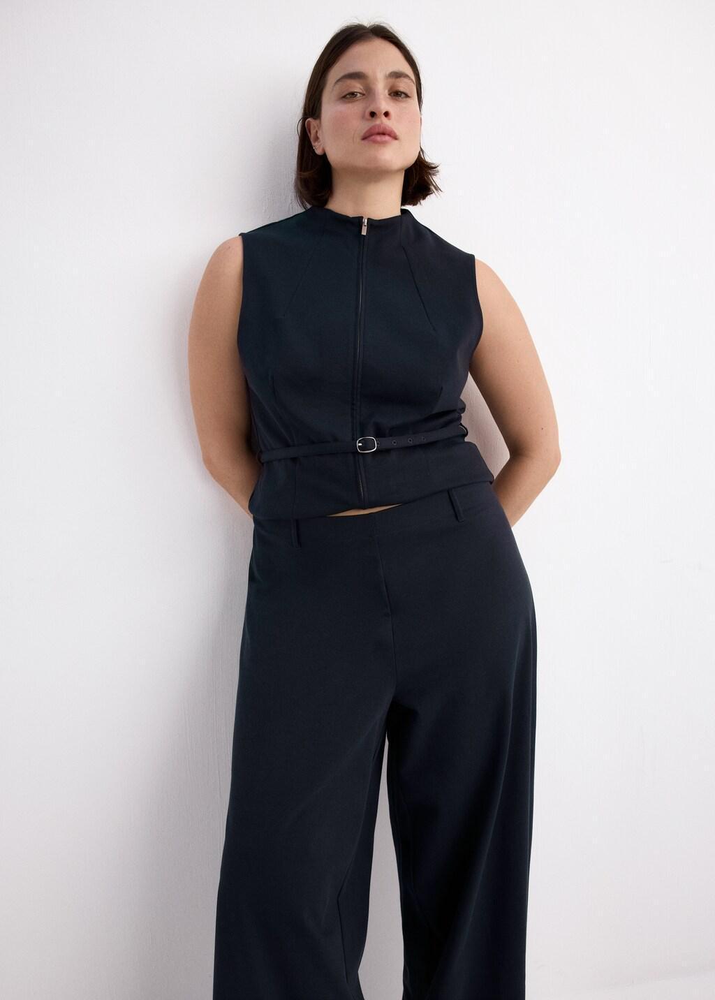 Navy Straight Lyocell Trousers, Navy, large image number 6