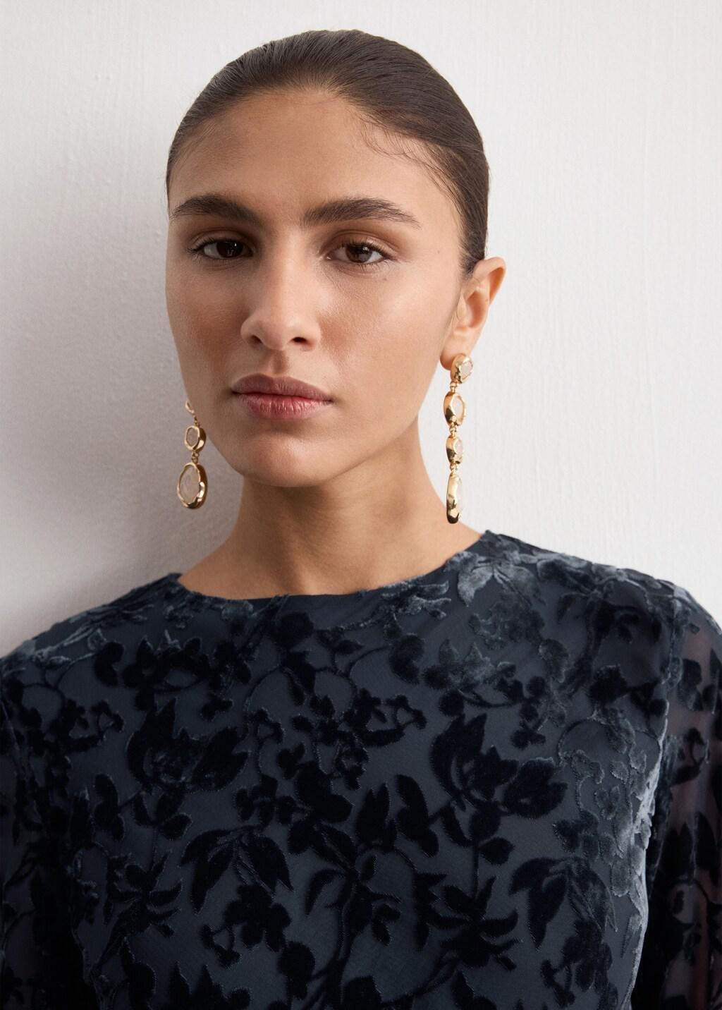 Blue Devore Dress With Bell Sleeves, Dark Blue, large image number 4