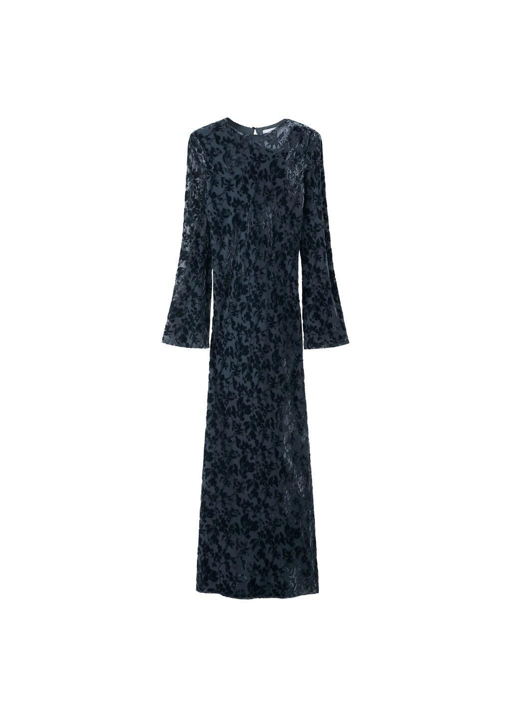 Blue Devore Dress With Bell Sleeves, Dark Blue, large image number 7