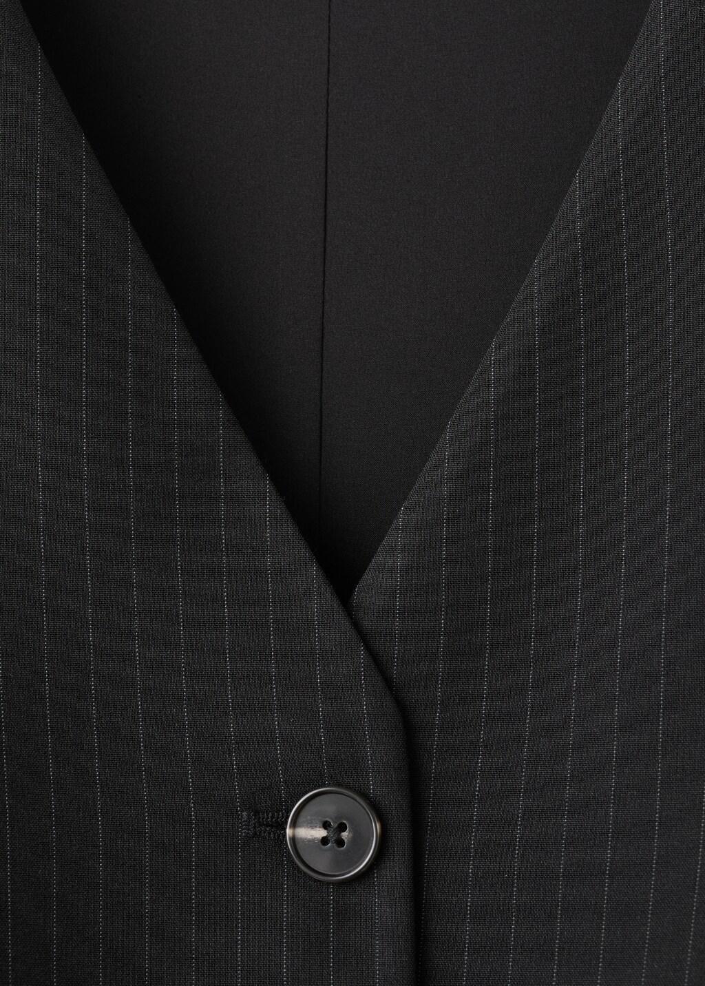 Black Pinstripe Suit-Style Jumpsuit, Black, medium