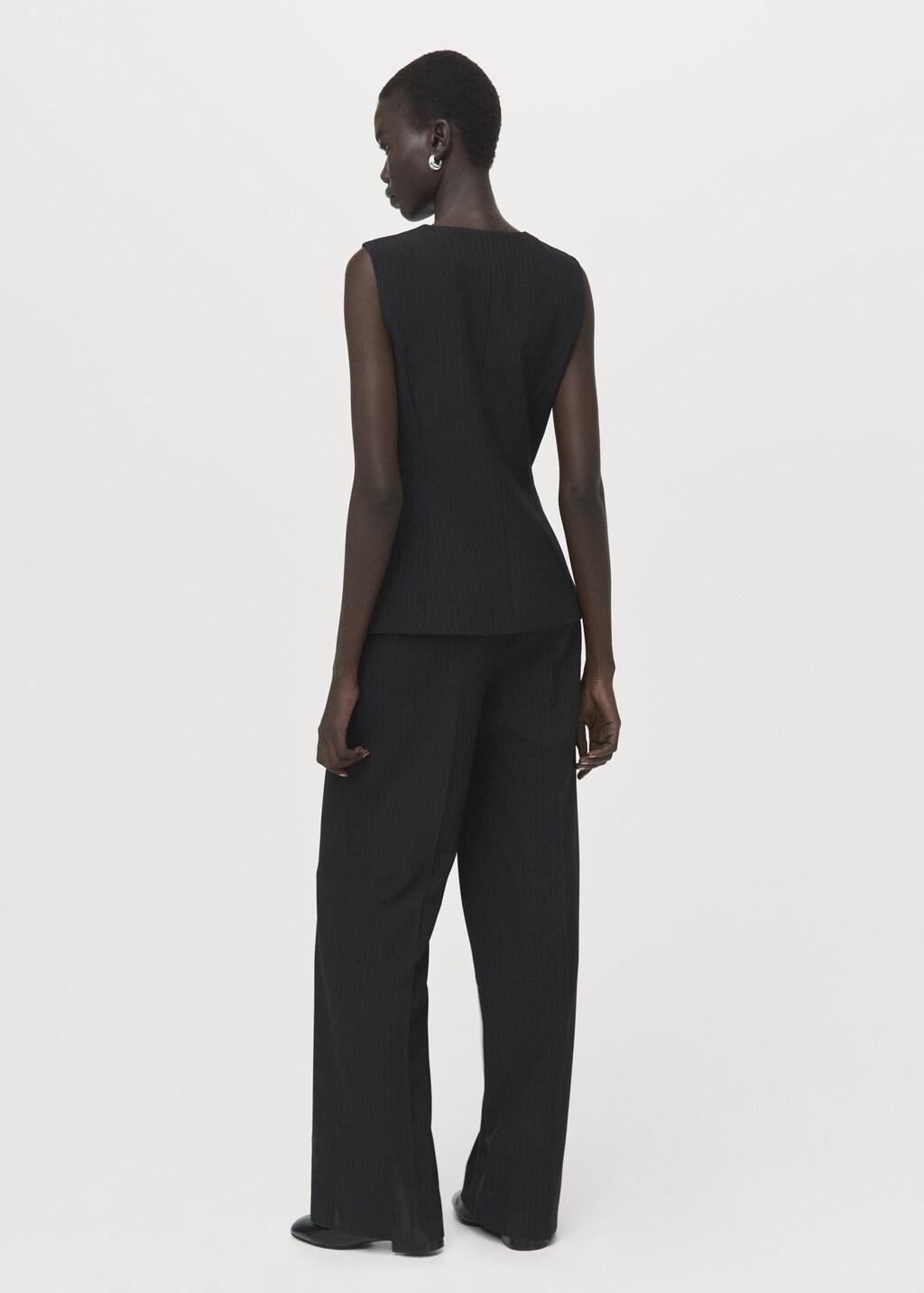 Black Pinstripe Suit-Style Jumpsuit, Black, large image number 2