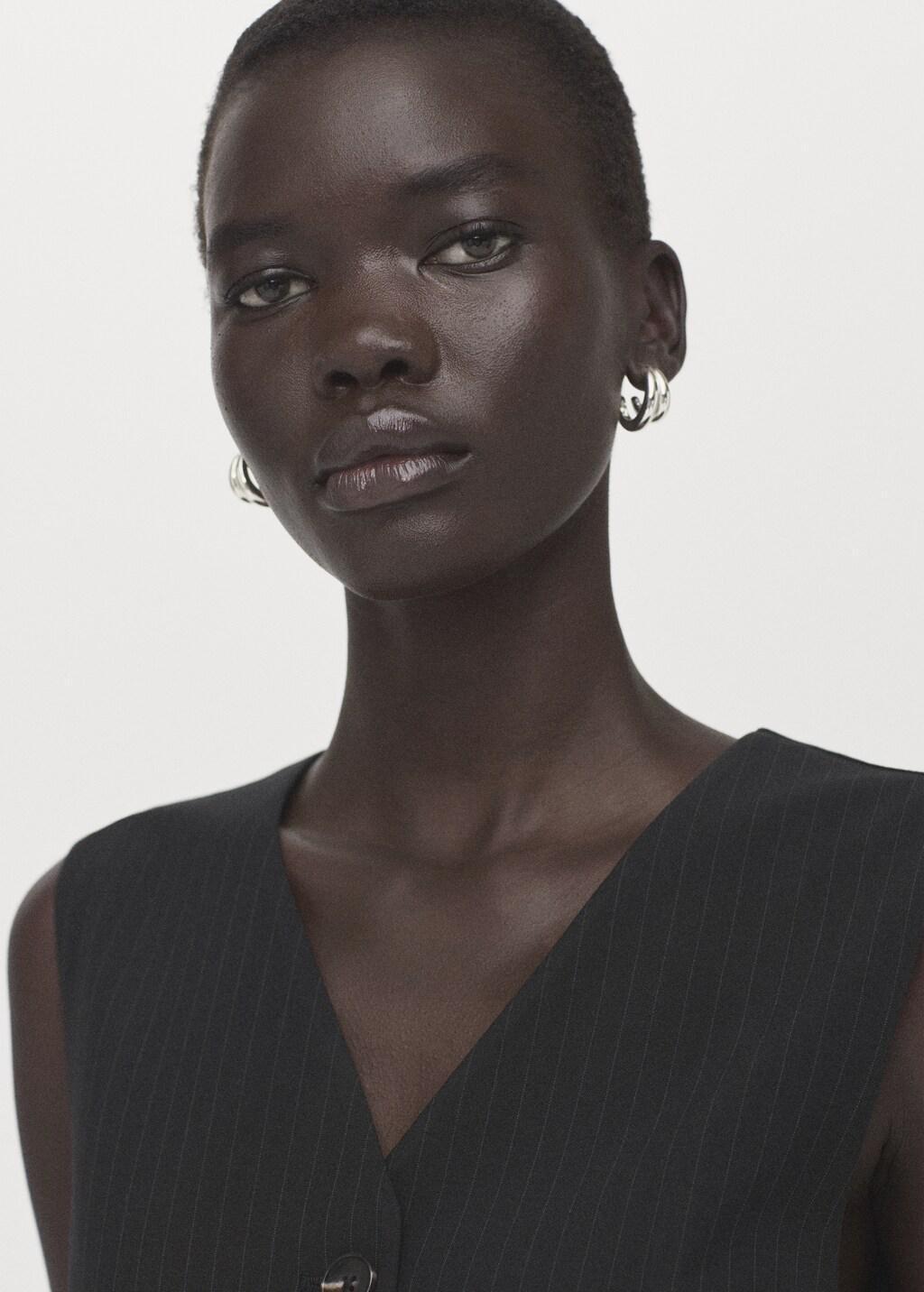 Black Pinstripe Suit-Style Jumpsuit, Black, large image number 4