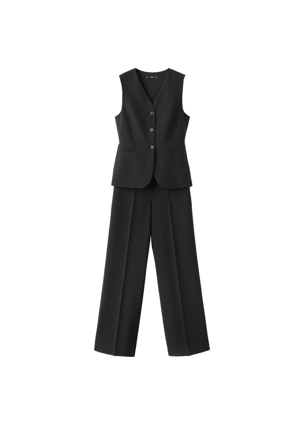 Black Pinstripe Suit-Style Jumpsuit, Black, large image number 6
