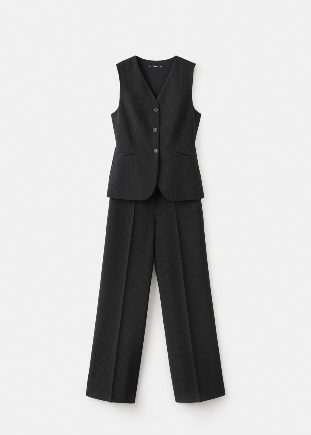 Black Pinstripe Suit-Style Jumpsuit, Black, large image number 7