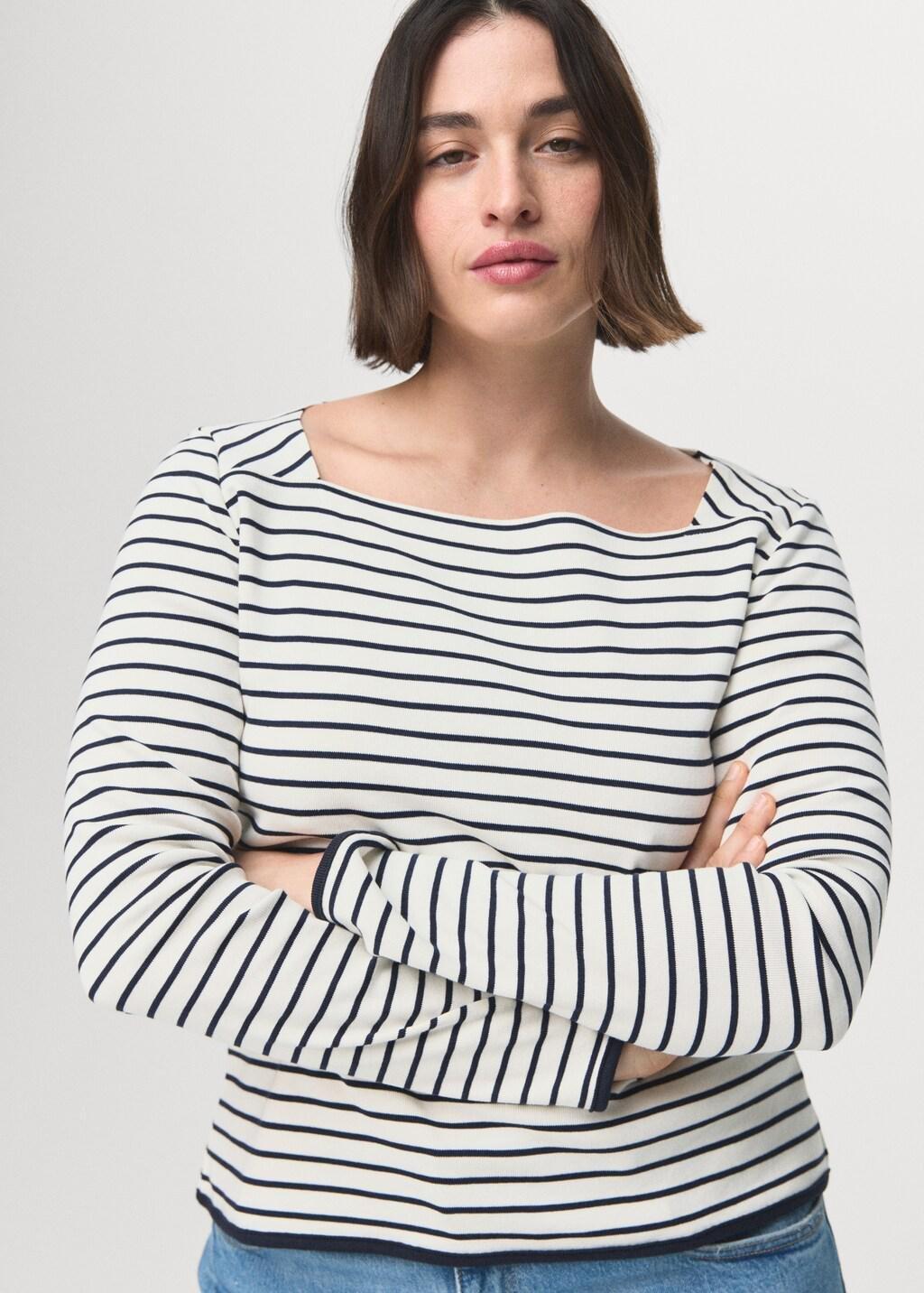 White Cotton Boat Neck T-Shirt, 0201_02, large image number 6