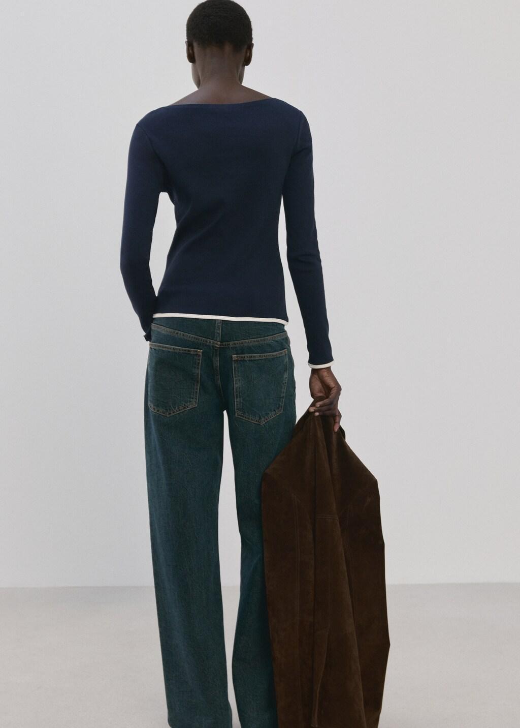 Navy Cotton Boat Neck T-Shirt, 0201_56, medium